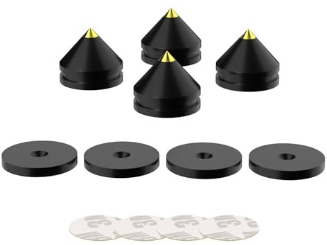 Monosaudio 4X HiFi Lautsprecher Spikes, Aluminium 27x24MM Audio Ständerfüße Pads, Lautsprecher Isolationsfüße Stoßdämpfer High End Gerätefüße Untersetzer für Verstärker Subwoofer DAC Plattenspieler