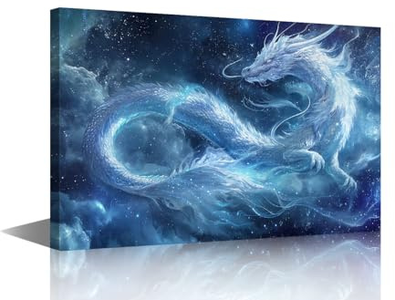 TISHIRON Wandbilder für Wohnzimmer, weißer Drache, Gemälde auf Leinwand, Wanddekoration, Kunst, Fantasy-Drache, Schlafzimmer, Wandkunst, modernes Kunstwerk, gerahmt, fertig zum Aufhängen, 91,4 x 61 cm