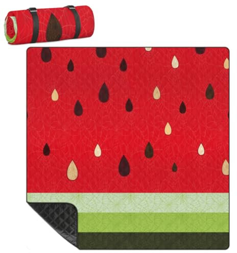 Leichte Picknickdecke, Wassermelone, 200 x 200 cm, groß, wasserdicht, sanddicht, Outdoor-Decke, tragbar, faltbar, Strandteppich, maschinenwaschbar, für Sommer, Camping, Park, Gras, Reisematte