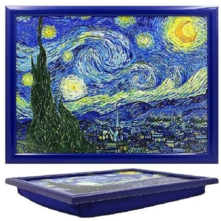 Lesser & Pavey Starry Night Cushioned Lap Tray | Bean Bag Lap Trays With Padded Cushion | For Drinks Food Breakfast Laptop | Lovely Cushioned Lap Tray For Home & Office - Vincent Van Gogh
