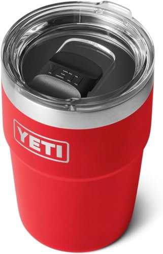 YETI Rambler Cup, Vacuum Insulated Stainless Steel Stackable Cup with Magslider Lid, Rescue Red, 16 oz (473 ml)