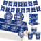 MORAINJAY 70 Pcs 90th Birthday Tableware Navy Blue, 90th Birthday Cups Plates Napkins Paper Banner, Table Decoration Set for Men Women Party Supplies(16 Guests)