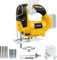 Daspom Cordless Jig Saw Compatible with Dewalt 20V Battery, Brushless Orbital Jigsaw with 2600 Blade Speed, with 10pcs Blades, 4 Orbital for Wood, Plastic and Metal Cutting (No Battery)