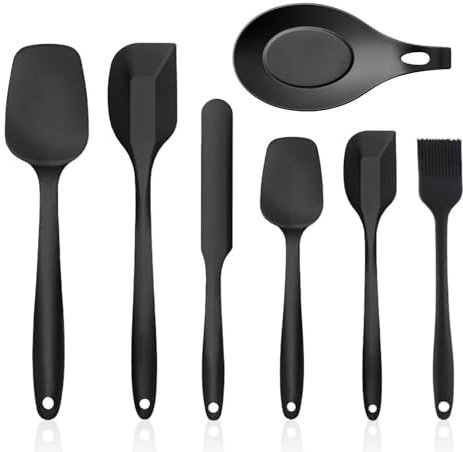6 espátulas de silicona, 1 soporte para cucharas de silicona, juego de espátulas de masa, espátula de cocina de silicona, juego de espátulas de cocina, juego de espátulas para tartas, juego de