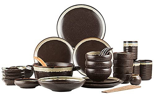 Klassische 34-teilige Geschirrsets, kreatives grünes Porzellangeschirrset mit Tellern, Schüsseln und Tassen, Keramik-Geschirrset für die Küche und das Esszimmer zu Hause, Mikrowelle und Spülmaschine