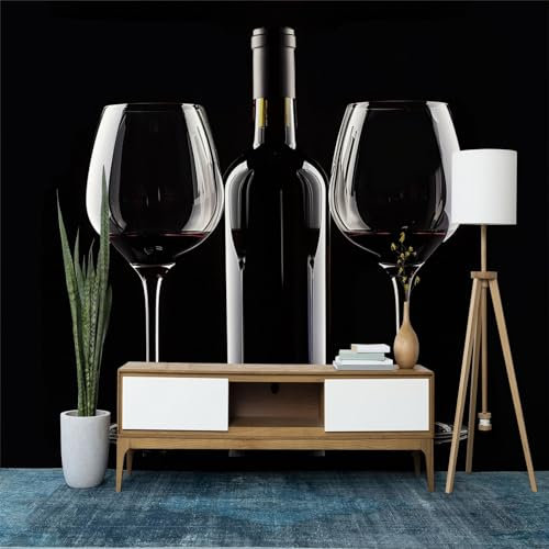 Papier Peint Panoramique Noir 3D Peinte Verre À Vin Rouge D'Art De Luxe Léger Intissé Murale, 400 x 280 cm (WxH) Photo Murale pour Salon Chambre d'enfants restaurant Décoration Murale