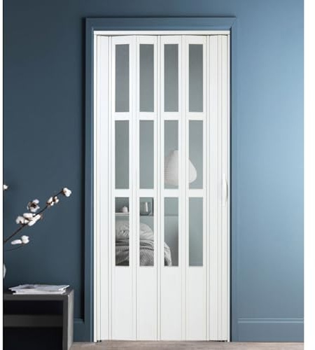 Porte coulissante, Porte Pliante accordéon Porte pliante en accordéon pour l'entrée, 80in Tall White Multifold Interior Doors pour placard cuisine douche salle de bain, Porte coulissante intérieure en