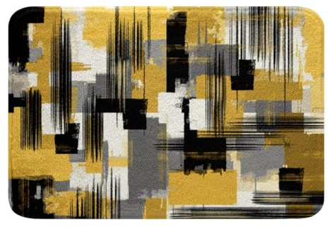 Homemissing Gelb Grau Schwarz Badteppiche Abstrakte Badematte 50x80cm für Kinder Jungen Mädchen Dekor Streifenlinie Badezimmerteppich Mikrofaser Moderne Kunst Badteppiche