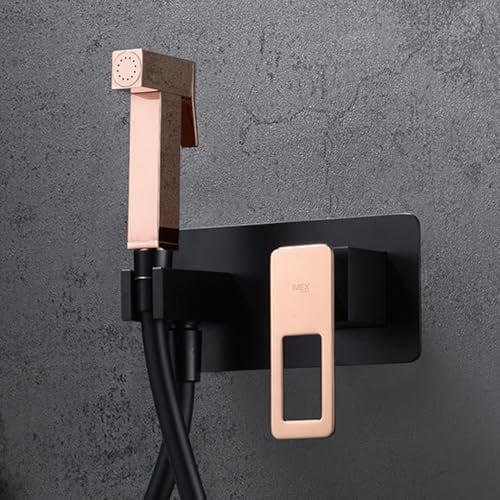 Imex Bidetarmatur für Einbau-WC, Dusche für Kalt- und Warmwasser, hygienische Dusche für Toilette mit Bidetsprüher, Bidet-Ersatzarmatur, Schweden-Serie, Schwarz, Roségold