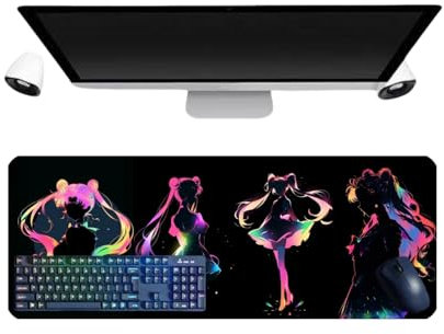 PUrar Sailor Moon Anime XL Multifunction Gaming Alfombrilla de ratón, 800 x 300 mm, Alfombrilla de ratón Teclado Gaming Impermeable y Base de goma antideslizante Superficie texturizada