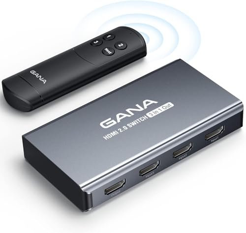 GANA HDMI-Switcher mit Fernbedienung, 3-in-1-Ausgang, 4K @ 60Hz, Aluminium HDMI 2.0 Switch Box Hub für 3D, HDCP2.2, HDR, kompatibel mit Xbox, PS5/4/3, Fire Stick, Roku, Blu-Ray-Player