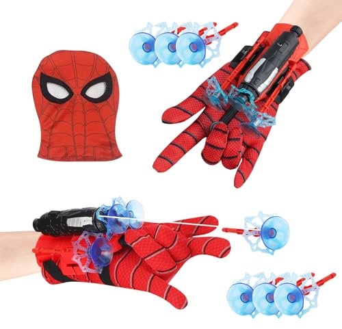 2 PCS Launcher Handschuh, Spider Launcher Handschuhe,Spider Handschuh mit Kinder Maske,Super Spider Launcher,Spider Hero Handschuhe Launcher,Handgelenk Spielzeug Set,Geschenk für Kinder (A)
