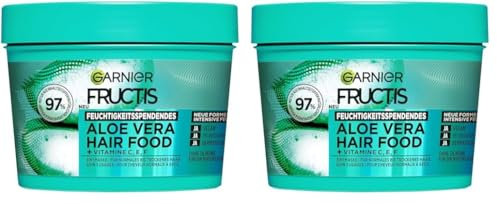 Garnier Fructis Aloe Vera Haarmaske, Leave-In für normales bis trockenes Haar, Mehr Geschmeidigkeit und Glanz, Intensive Feuchtigkeit, Ohne Silikone, Hairfood, 3in1, 400ml (Packung mit 2)
