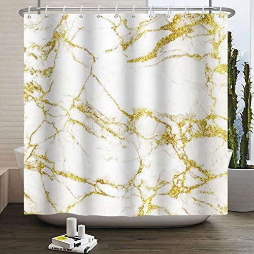 SHFDJTL Duschvorhang Gold-Weiß Marmor Anti-Schimmel Wasserdicht 180x200cm Badezimmer Glam Klassisch