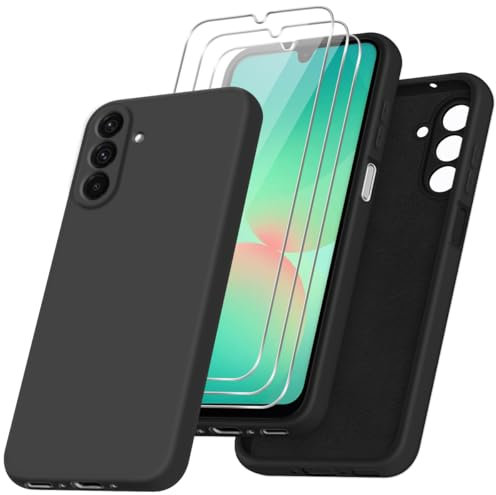 jrester Hülle kompatibel mit Samsung Galaxy A17 / A26 5G Hülle mit 3 Stück Gehärtetes Glas Schutzfolie, Schwarz Weich Silikon Schutzhülle für Samsung Galaxy A17 / A26 5G