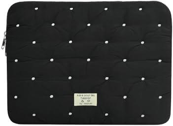 Cute Polka Dot Embroidered Laptop Sleeve Y2K Preppy Tablet Case Coquette Protective Notebook Pouch Kawaii Inner Bag (Black,15inch)