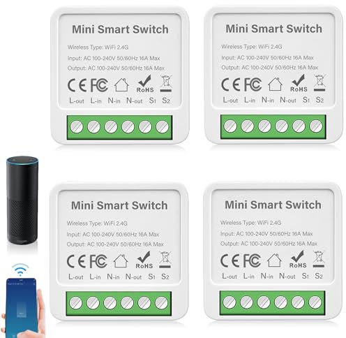 4 módulos de interruptor de luz inteligente de 2 vías, interruptor Smart Life, wifi mini interruptor de relé, interruptor de luz inteligente para el hogar, compatible con Google Assistant y Alexa