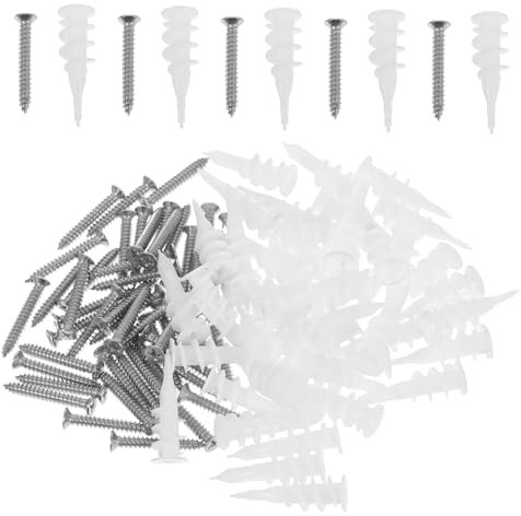 PartyKindom 50ensembles Vis à Béton Et Chevilles Fixations Pour Mur Plâtre Et Accroche Cadres Ensemble De Vis Et Ancrages Pour Cloisons Sèches