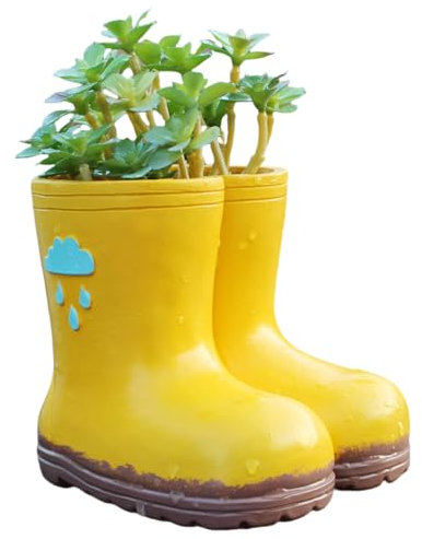 YOYLMAL Cute Boots Planter, Unique Rain Boots Shaped Flower Pot, Resin Succulent Pot, Aesthetic Plant Pot with Drainage Holes for Indoor Outdoor Plants Funny Home Garden Decor