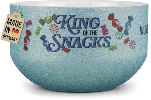 PR Print Royal Glitzer Müslischale mit Name selbst gestalten - King of the Snacks - Personalisierte Schüssel bedrucken - Individuelle Geschenke für Männer - Keramik, Blau 500 ml
