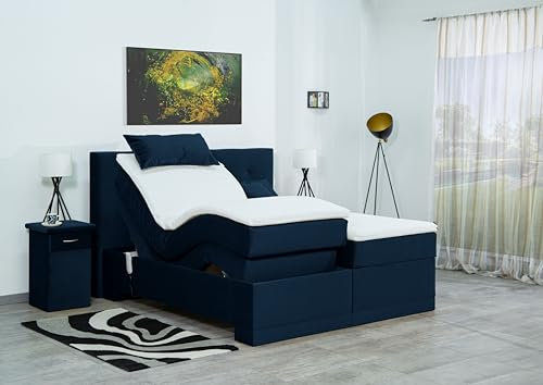 Boxspringbett Lapi 240x220, VS-Royalblau, 7-Zohnen Taschenfederkernmatratze, Ergoflex - Inklusive Aufbau - Deutscher Hersteller
