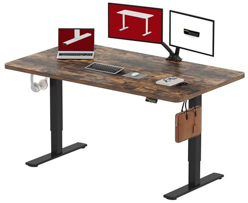 SANODESK Höhenverstellbarer Schreibtisch 160 x 60 cm mit Memory-Funktion, Elektrischer Steh-Sitz Tisch für Heimbüro, Ergonomischer Computertisch mit Modernem Design und Vierteiliger Tischplatte, braun