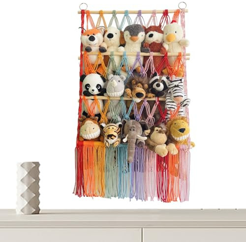 Hammock Stuffed Animals, 3-Tier Boho Plush Storage Net with Tassels 36.22x20.47 Inches, Aesthetic Space-Saving Organizer, Corner Toy Hammock for Girls' Bedroom, Nursery, Closet