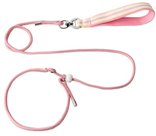 Slip Lead for Dogs Adjustable Collar Tangle-Free 1.5m Thin Training Leash Anti Pull Anti-Choking Nylon Dog Slip Leads Rope for Outdoor Puppy Small Medium Large Dogs (Pink)