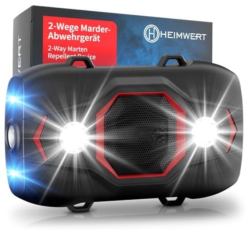 Heimwert Répulsif anti-martres pour voiture - Protection professionnelle à ultrasons pour un succès immédiat - Répulsif anti-martres 2 voies avec flash et fréquences ultrasoniques changeantes pour une