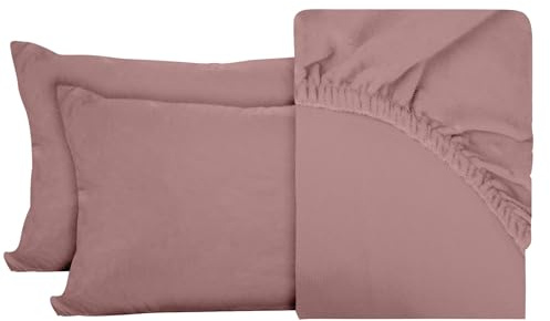 BESCH Sábanas Bajeras Térmica Terciopelo de Cristal Ajustable de 3 Piezas 180x200+25cm + 2 Fundas Almohada de 45x100cm - Bajera Pólar Felpa, Súper Suave y Acogedora (Rosa Palo, Cama 180)
