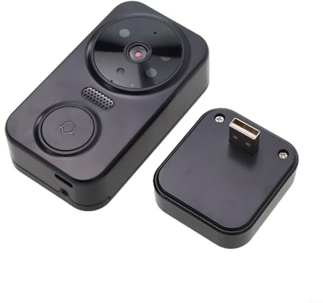 CYRENT Smart Wireless Video Doorbell Two-Way Audio App Control Night Visions Portable No Wiring Required Black White Home Office Security ABS 14x9x3.5cm(Black)