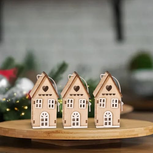 Generisch 1PC Weihnachtshaus Basteln Kinder, Lebkuchen Weihnachten Deko Bastelset, Häuser mit Schnur zum Aufhängen Holzhaus, DIY Holzbastelset zum Bemalen, Weihnachten Bastelset für Jungen Mädchen