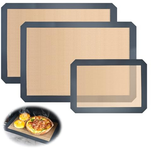 3PCS Silicone Baking Mat, 2 Sizes Reusable Non-Stick Baking Sheet for Pastry, Cookies, Bread