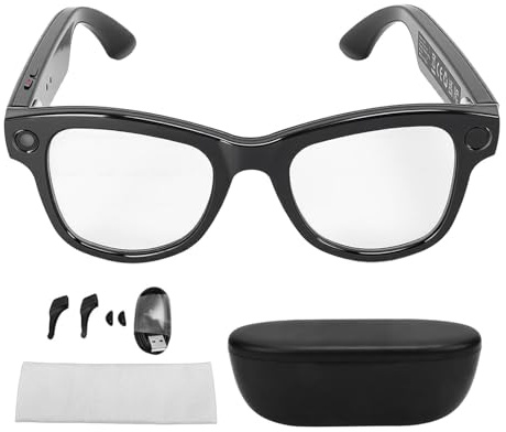 Greensen Gafas Inteligentes con Cámara AI 8MP, Gafas Inteligentes con WiFi 5.3, Doble Micrófono con Reducción de Ruido, Estuche de Carga 3600mAh para Llamadas, Música y Traducción (Estuche de