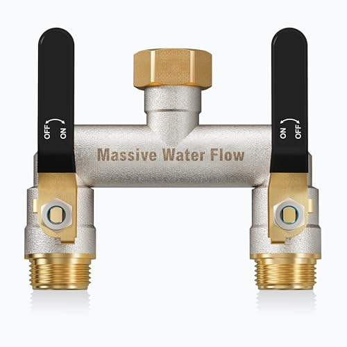 2voies Distributeur d'eau à double débit, distributeur d'eau 3/4 pouce, construction robuste en laiton nickelé, adaptateur de robinet extérieur à haut débit, poignée métallique allongée-poignée noire