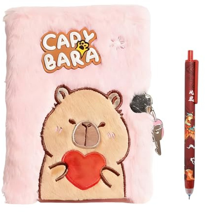 Kaiyzo A5 Girls Diary With Lock, Secret Diary For Girls, Fluffy Pink Notebook Set With Pen
