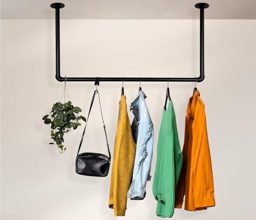 RSR Hangers® Kleiderstange Garderobe Industrie Design für Decke | Breite 70 cm x Höhe 100 cm | Deckengarderobe | Garderobenstange | Ankleidezimmer | Schlafzimmer | Flur | begehbarer Kleiderschrank