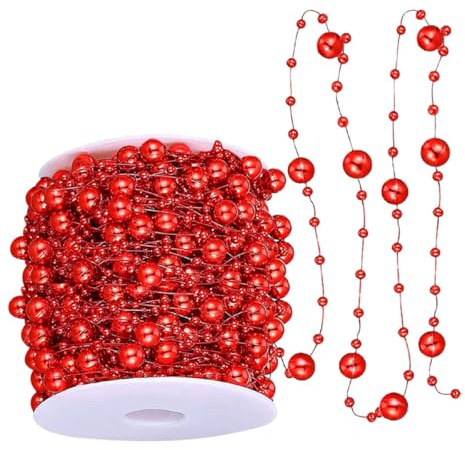 HAPINARY 1 Rolle Weihnachtsbaum Perlenkette aus Kunststoff mit Fälschlichen Perlen Leicht Zuschneidbar Elegante Girlande für Festliche Raumdekoration zu Weihnachten