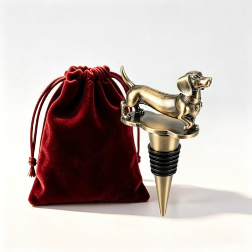 Vinoveltty Dachshund Wine Stopper, Sausage Dog Gifts for Mon Dad Wife, Wine Champagne Bottle Stoppers，Unique Fathers Mothers Day Birthday Christmas for Dog Lovers Gifts, Bronze with Gift Bag
