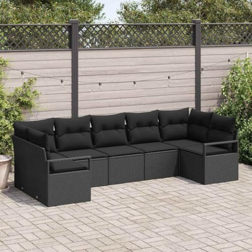 YNGBHFNOP Tissé polyrotin résistant aux intempéries Modulable 7 pièces Noir | Ensemble canapé jardin 7 pieces polyrotin noir avec coussins modulable résistant intempéries