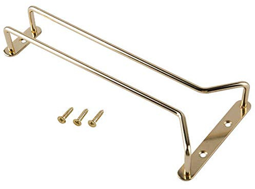 BarBits Brass Plated Wine Glass Rack - 10, 16, 24 Glassware Hangers, Champagne Glass Holders, Stemware Holder Rack (10)