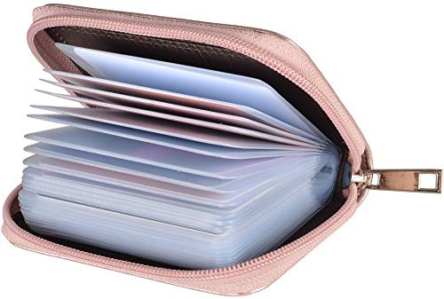Genuine Leather Credit Card Holder ID Business Card Case Wallet 26 Card Slots (Rosegold)