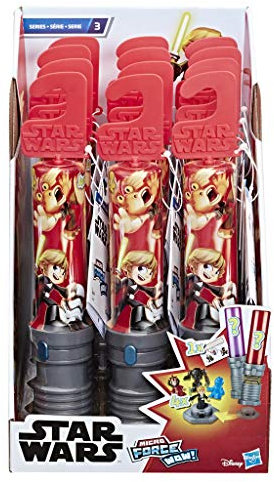 Star Wars Micro Force Wow! 4er-Set mit Minisammelfiguren für Kids mit 2 Charakter Aufklebern in Lichtschwert-Verpackung