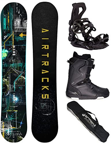 AIRTRACKS Snowboard Set Paquete Completo Tabla Data Zero Rocke Wide Hombre 164 - Fijaciones Master - Botas Strong ATOP 47 - SB Bag