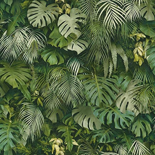 Tapete mit Palmenblättern in Grün | 3D Tapete mit Monstera Design für Küche und Schlafzimmer | Exotische Vliestapete mit Dschungel Muster