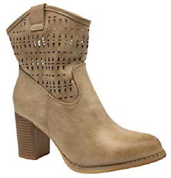 Fashion Moda Stivali Stivaletti Donna Caviglia Anfibi Primaverili Estivi Traforato Biker New Tronchetto Nero Beige Nuovi Estate Tacco Comodi G633 (Beige, Numeric_38)