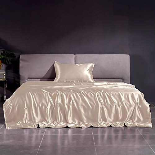 THXSILK 22 Momme Seidenbettwäsche Set 2 teilig, Bettbezug 135 x 200 cm und Kissenbezüge 40 x 80 cm, Hypoallergen Maulbeerseide Bettbezug Set, Ultra Weich und Glatt, Champagner