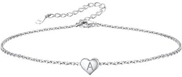 Buchstaben Fußkette Initial A S925 Silber Fußkette mit Buchstaben Anhänger 22cm+5cm Damen Fußkettchen Geburtstag Geschenk für Mädchen