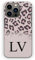 Personalised Initials Phone Case For Apple iPhones, 16, 15, 14,13, 12, 11, Pro Max, Mini, XR, SE Black Monogram, Initials on Pink Nude Leopard Print Hard Phone Cover