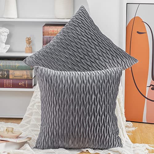 Madizz 2er Set Samt Dekorativ Zierkissenbezüge Luxus Stil Kissenbezug für Sofa für Schlafzimmer Grau 45x45 cm Quadrat